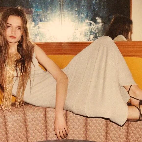 ZARA Metallic Thread Knit Maxi Dress in Golden Size M - Picture 6 of 9